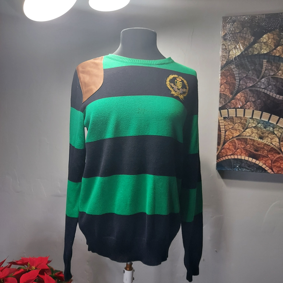 Ralph Lauren Sweaters - Ralph Lauren Sport striped sweater leather patch